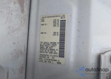 2017 Nissan Maxima 3.5 Sl z USA, uszkodzony, nr VIN 1N4AA6AP3HC372092